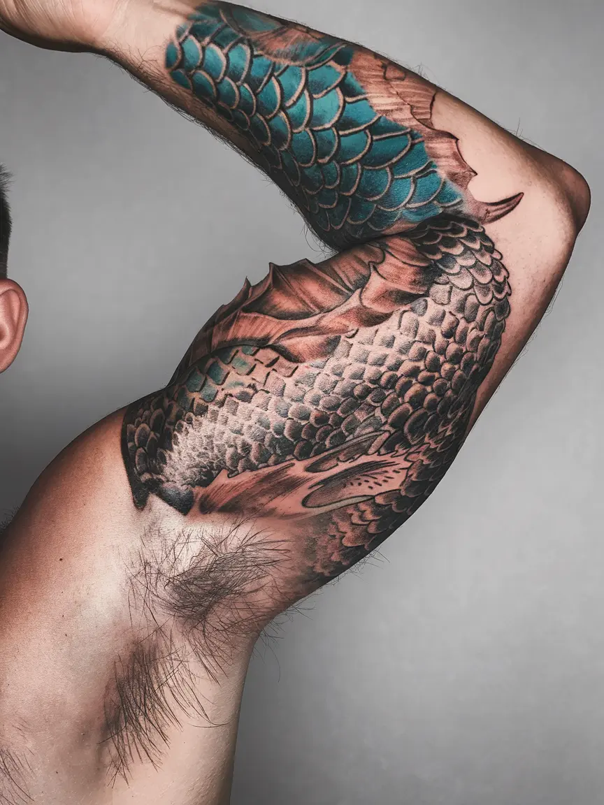 Dragon scale transformation arm tattoo