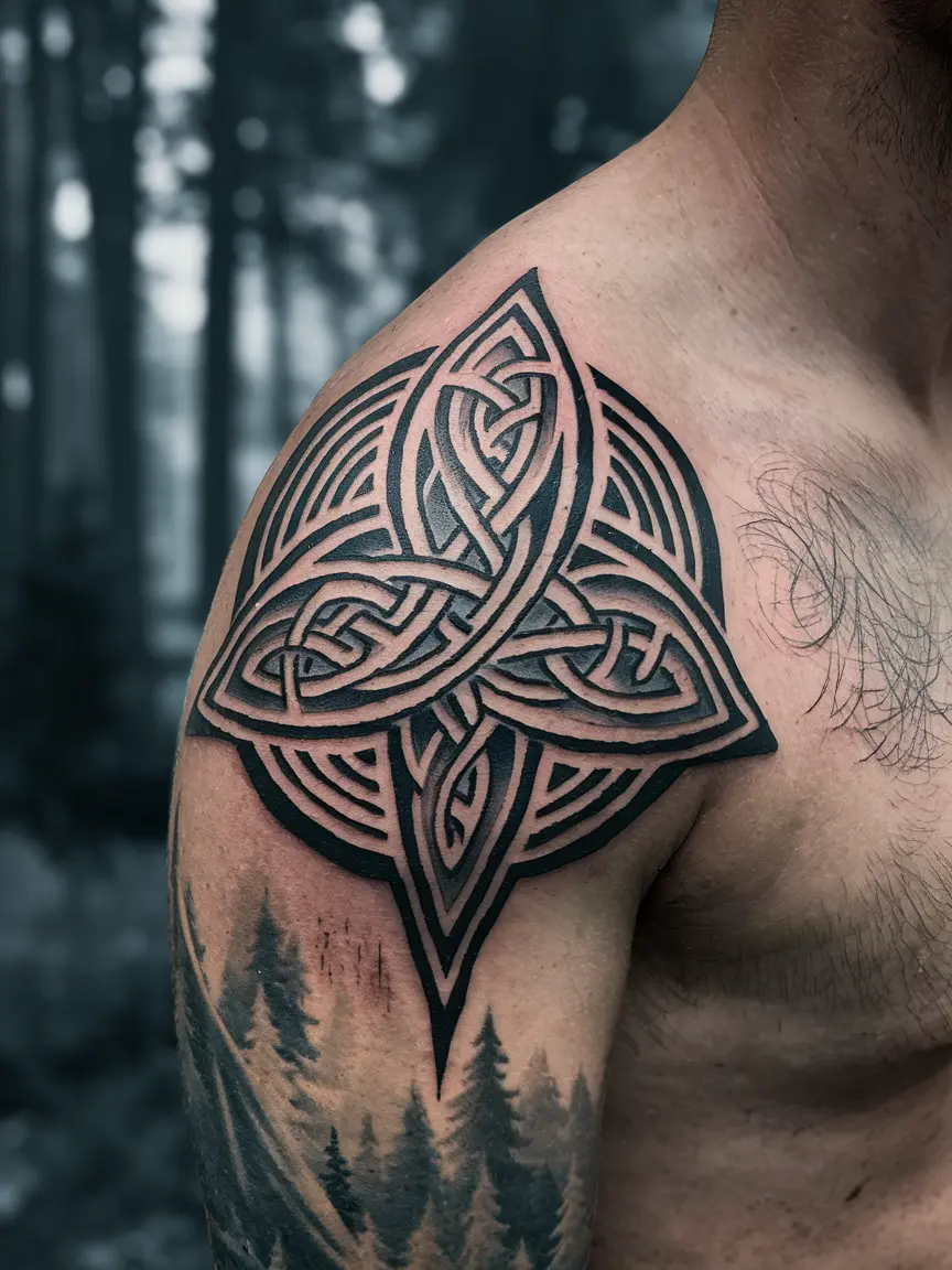 Celtic triskelion neotribal tattoo on shoulder blade
