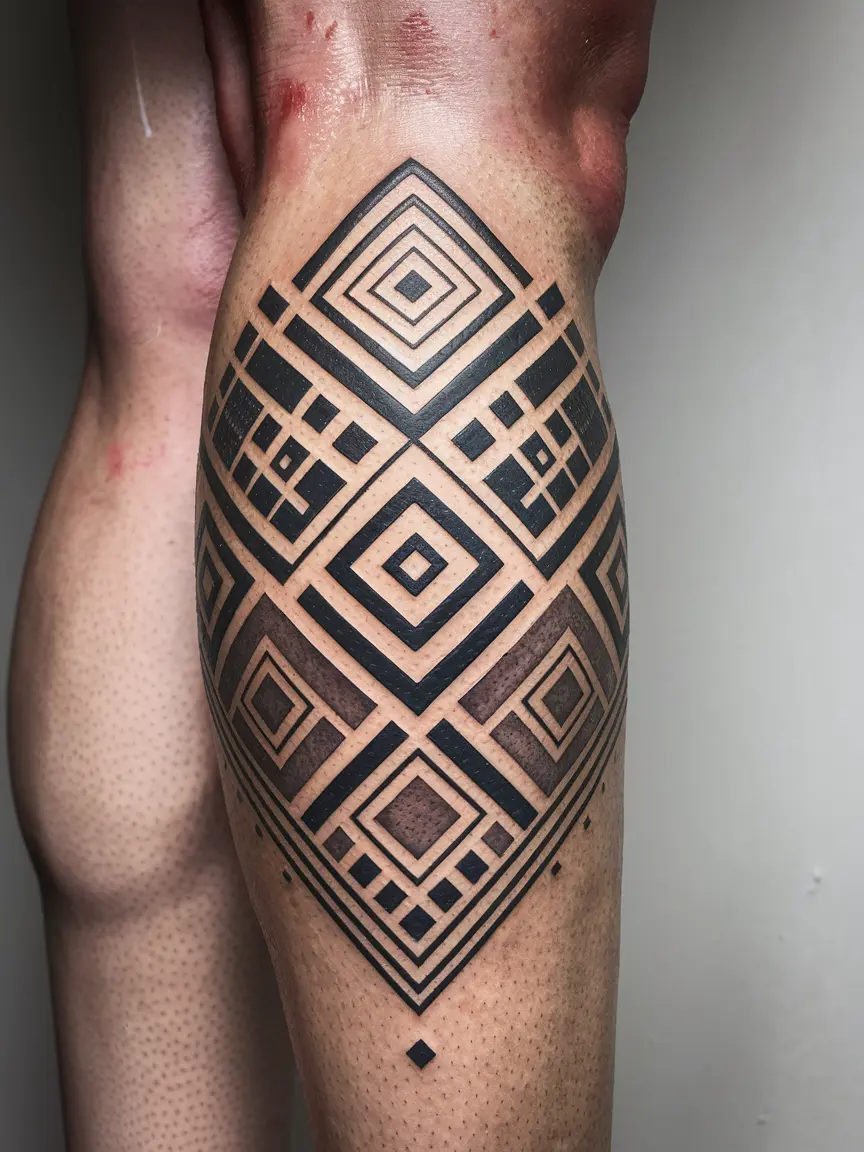 Samoan Pe'a-inspired neotribal tattoo on lower leg