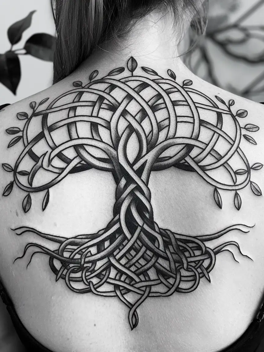 Celtic tree of life neotribal tattoo on back