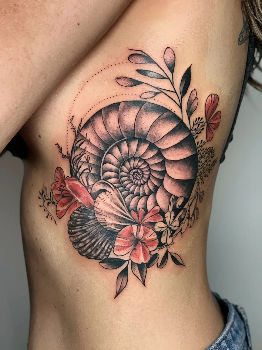 Fibonacci spiral side tattoo