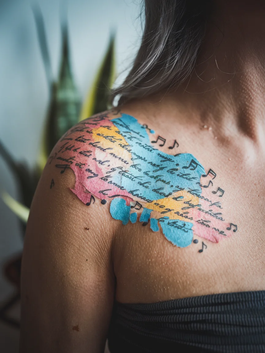 Woman's collarbone with custom lyric tattoo
