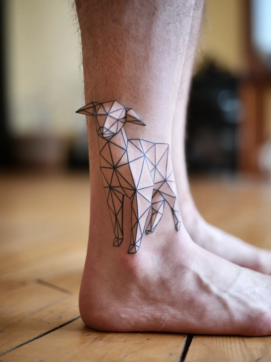 Origami style lamb tattoo on ankle