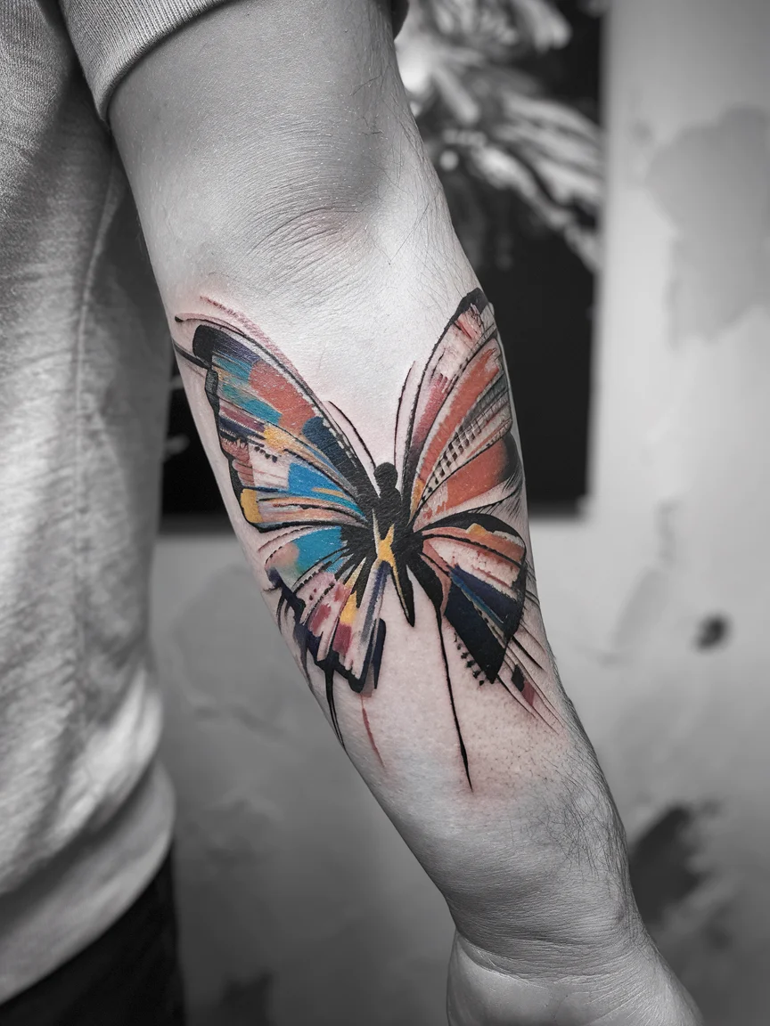 Abstract butterfly tattoo on forearm