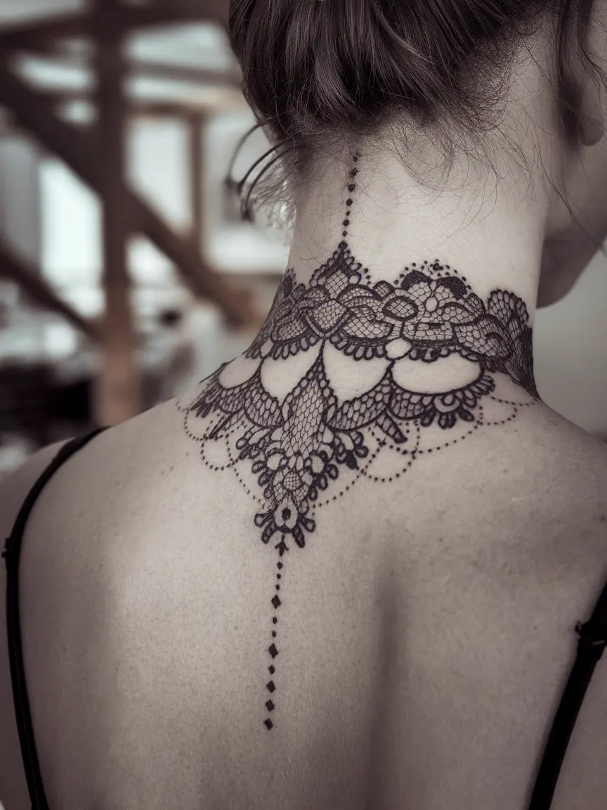 Lace pattern neck tattoo