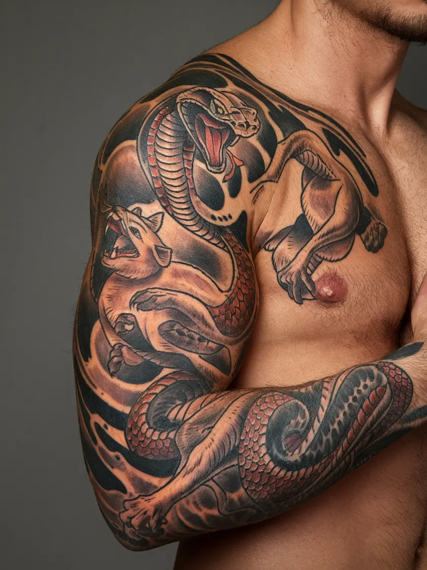 Cobra vs mongoose sleeve tattoo