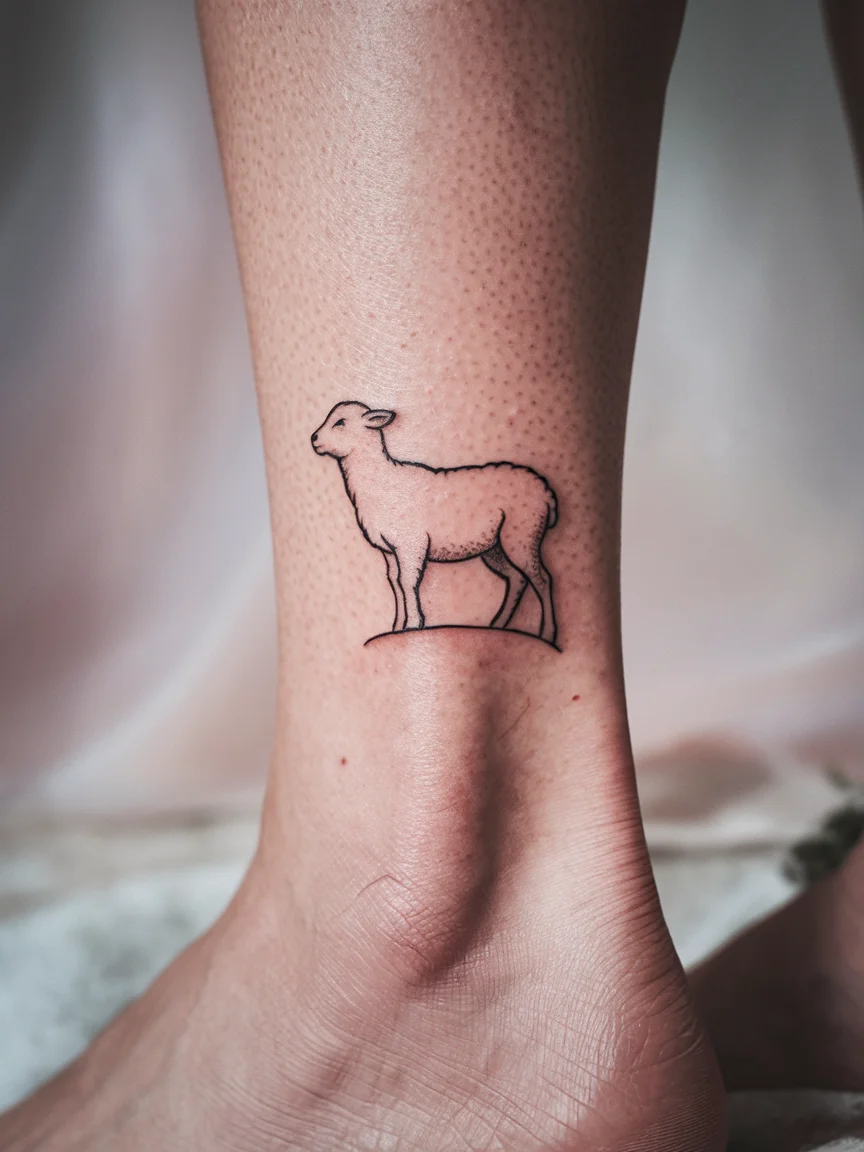Lamb silhouette tattoo on ankle