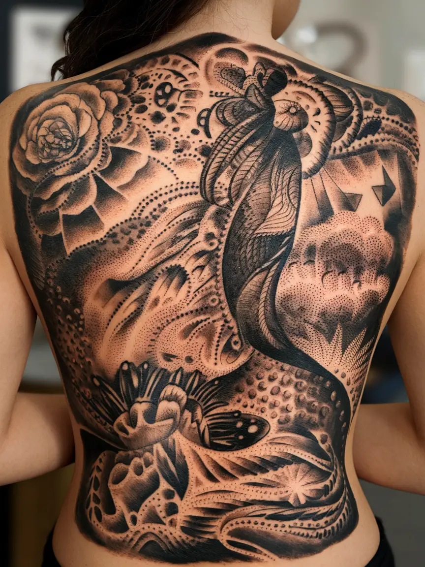 Dotwork masterpiece back tattoo