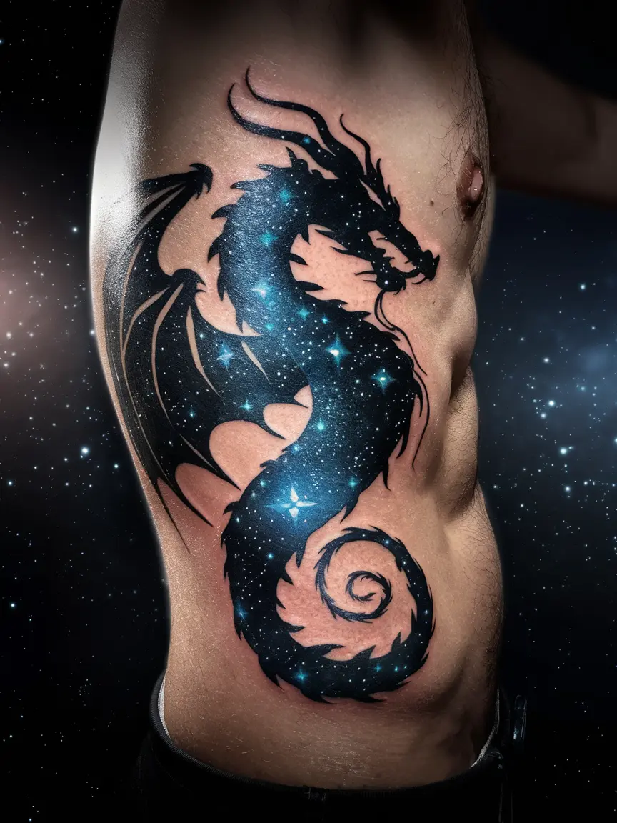 Dragon silhouette side tattoo