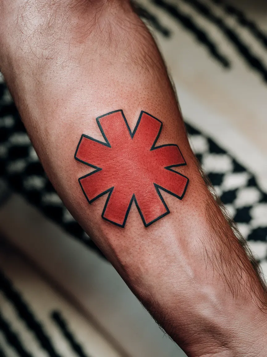 Man's wrist with Red Hot Chili Peppers asterisk tattoo