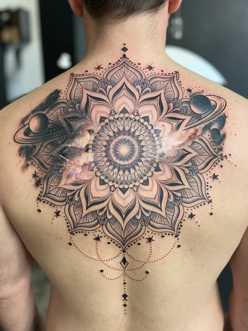 Mandala universe back tattoo