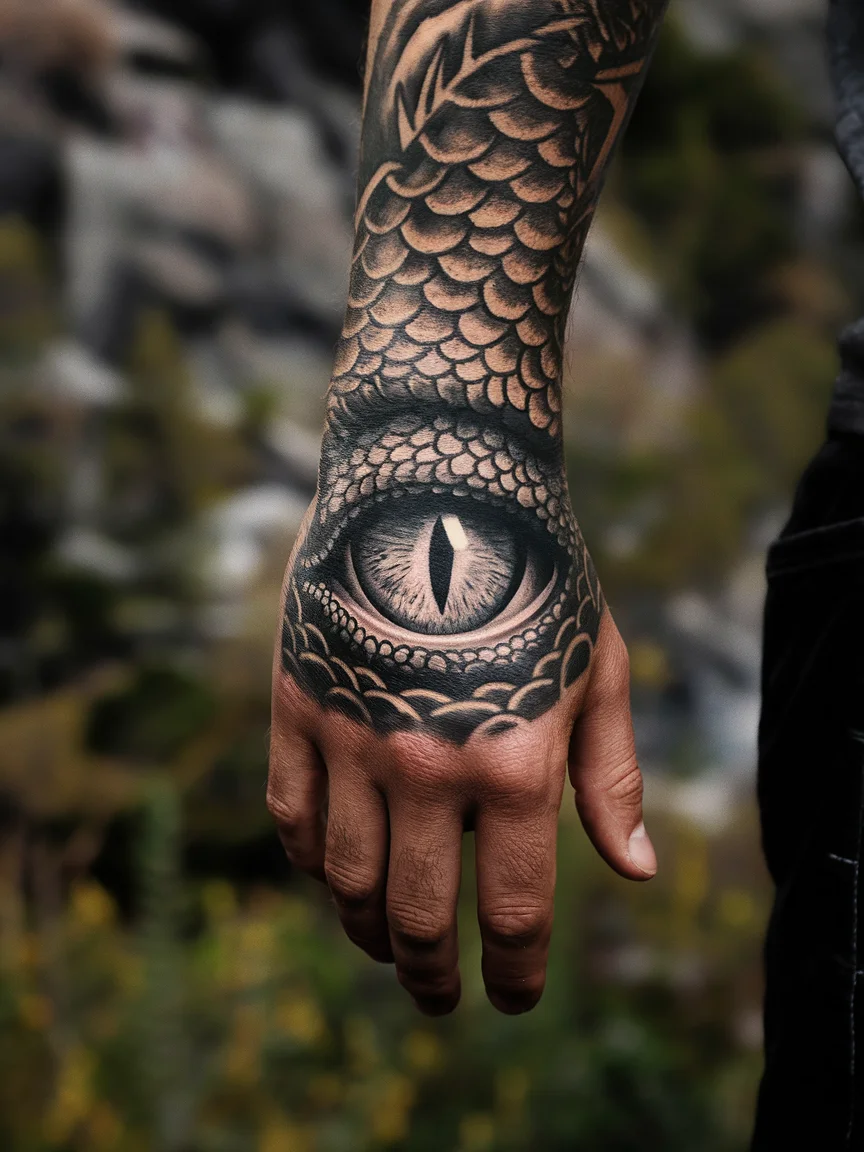 Dragon eye hand tattoo