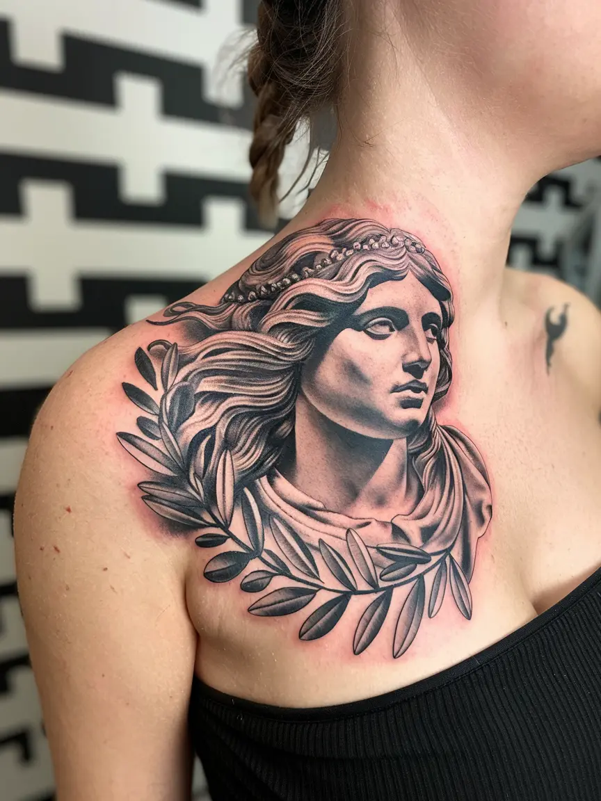 Mythological Greek goddess neck tattoo