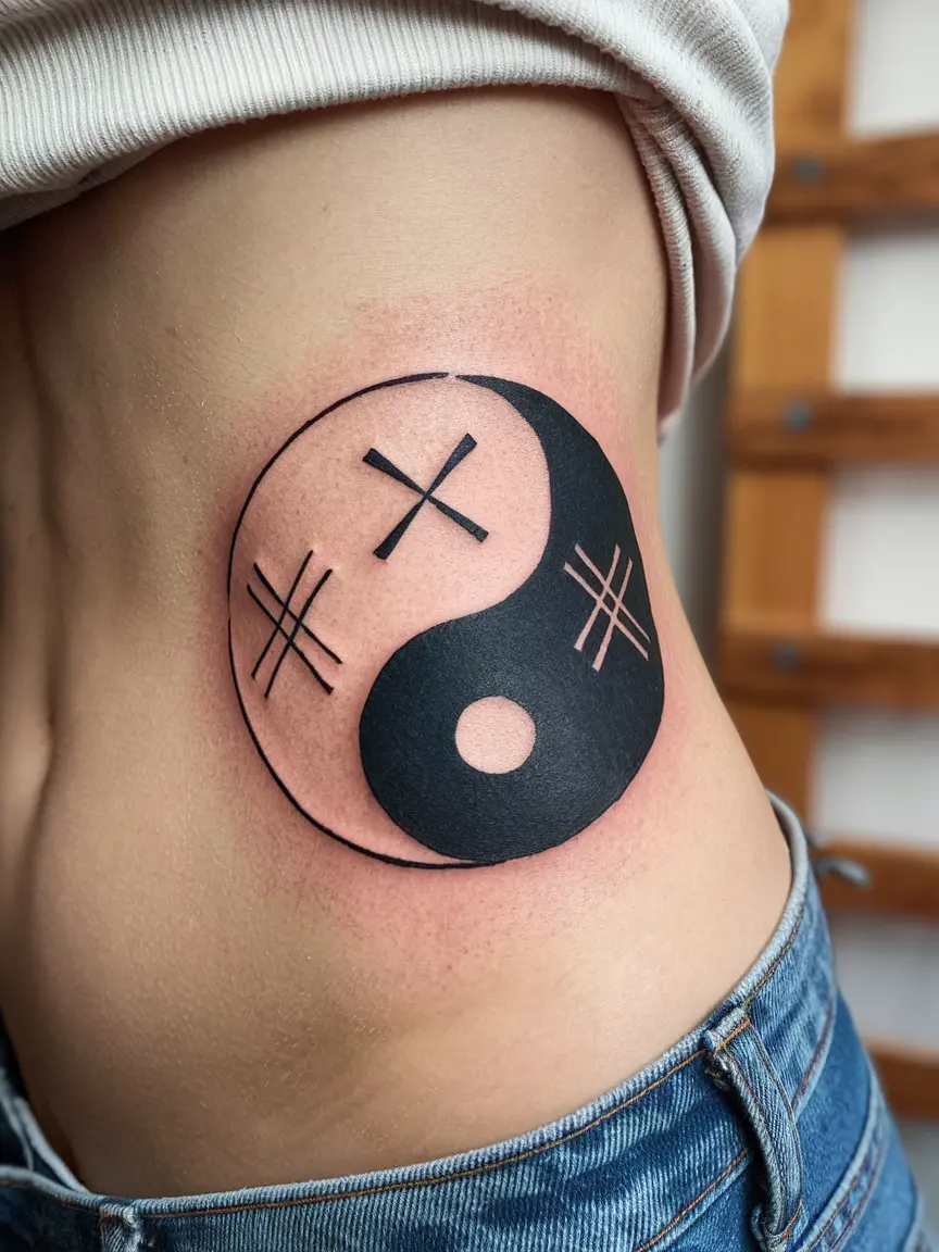Yin Yang XO tattoo on hip