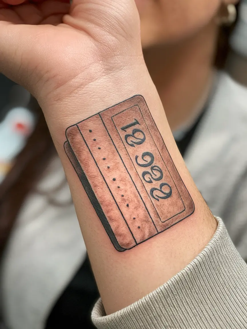 Woman's wrist tattoo of vintage library card