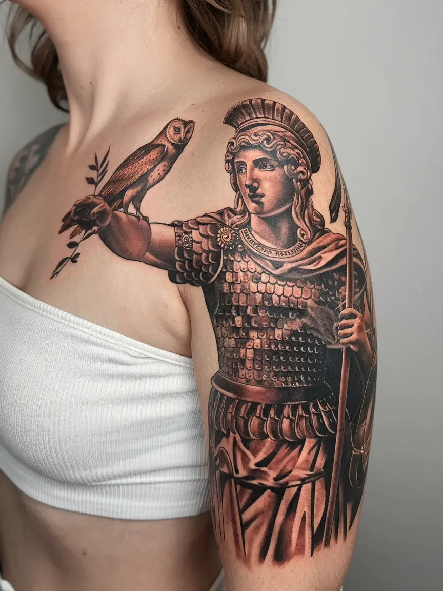 Athena upper arm tattoo