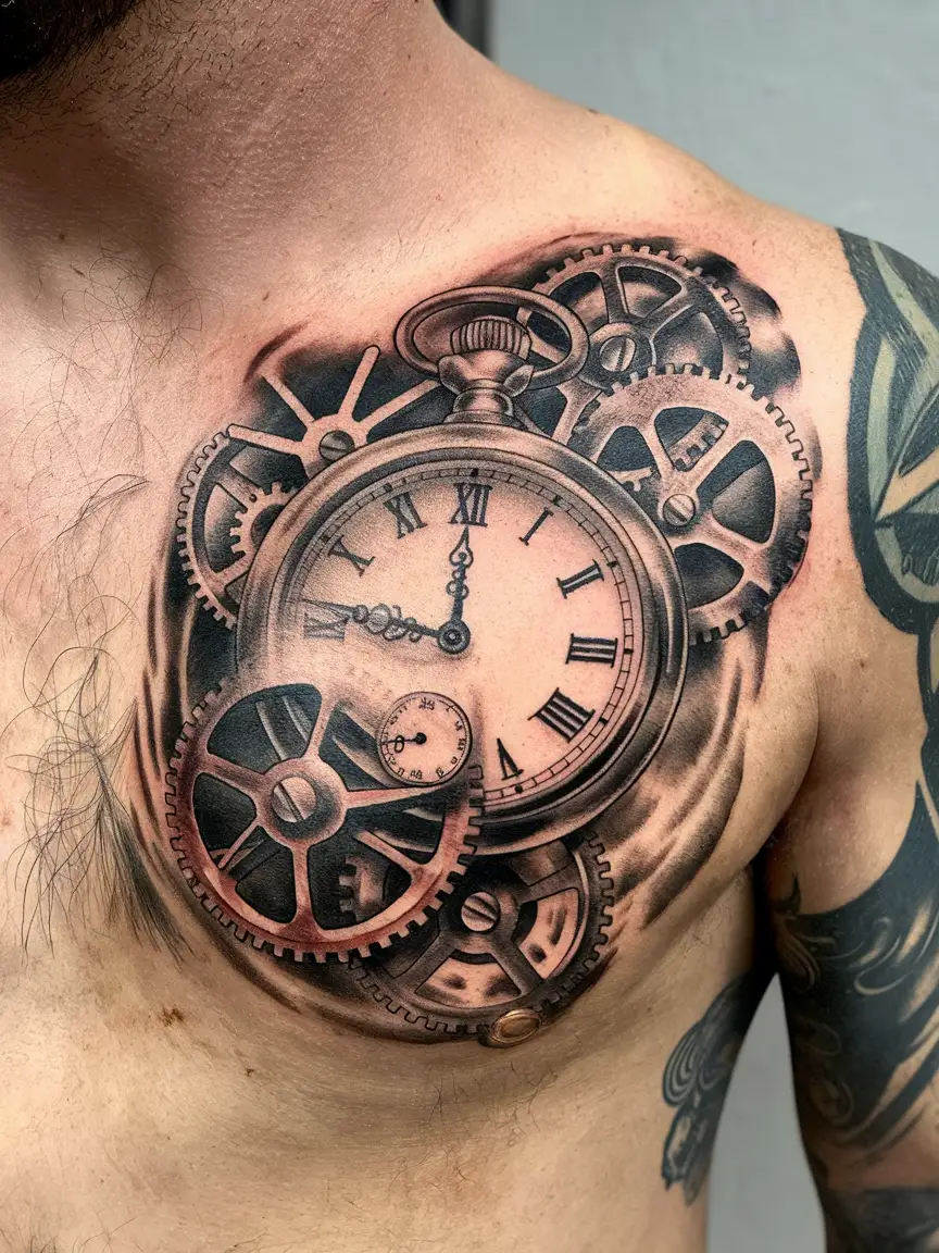 Time traveler chest tattoo