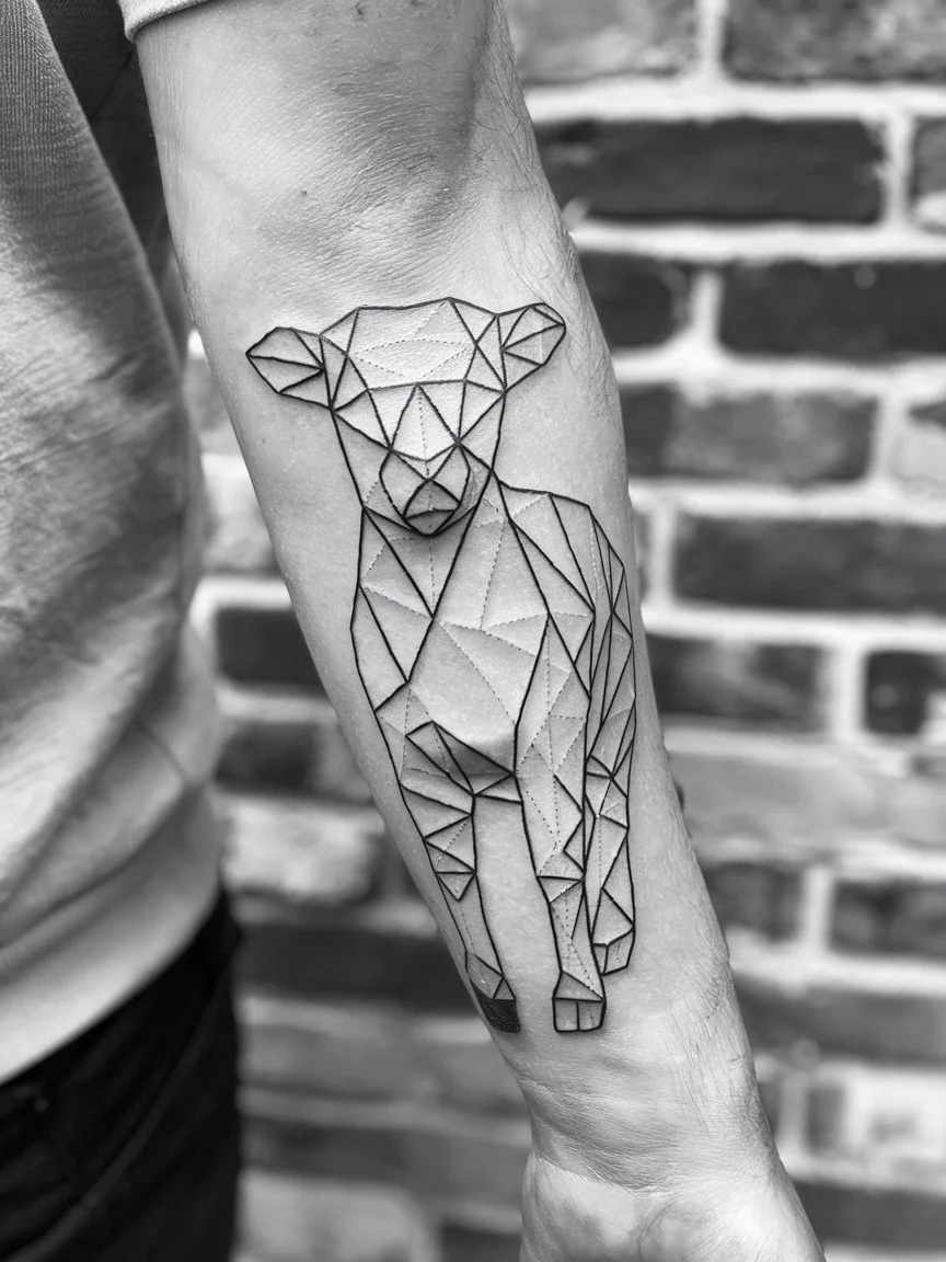 Geometric lamb tattoo on forearm