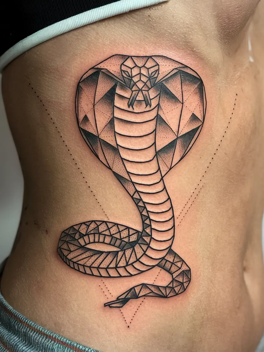 Geometric cobra ribcage tattoo