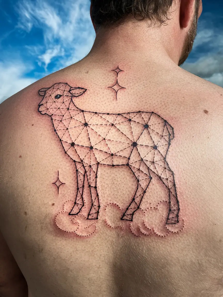 Constellation lamb tattoo on back