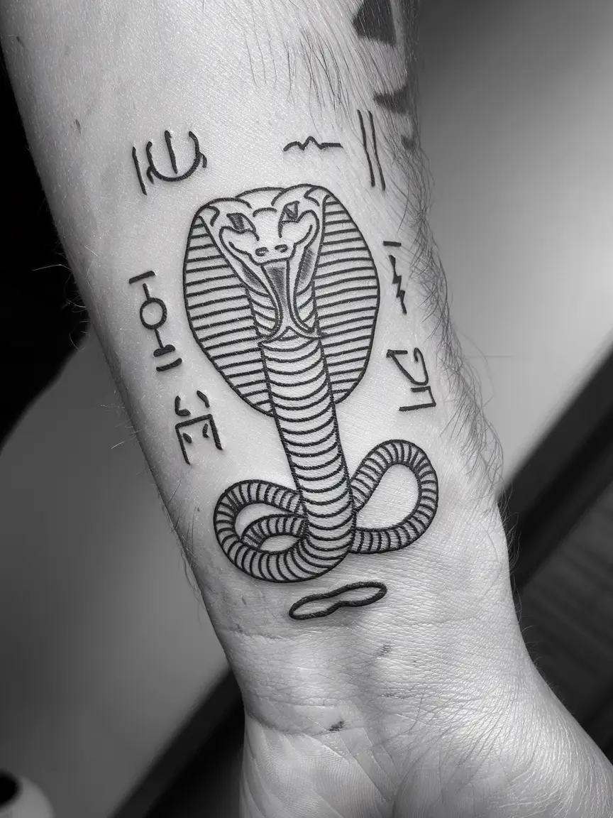 Egyptian cobra hieroglyph wrist tattoo