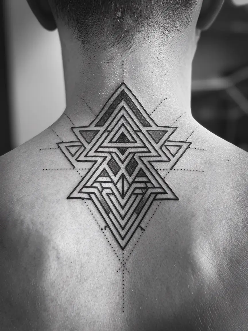 Geometric neck tattoo