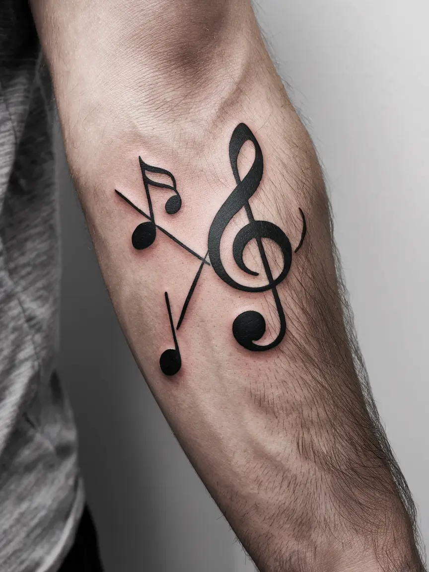Musical XO tattoo on forearm