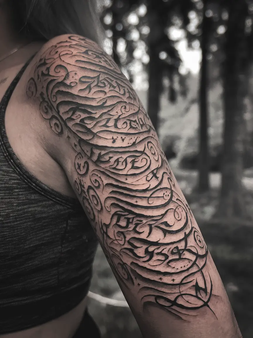 Mysterious demonic script tattoo on arm