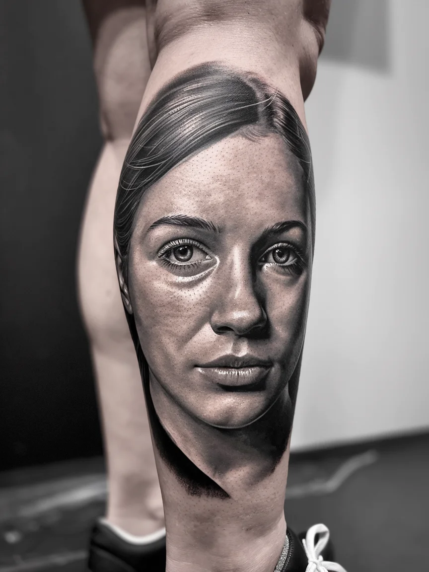 Living photograph calf tattoo