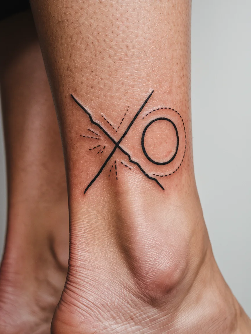 Broken XO tattoo on ankle