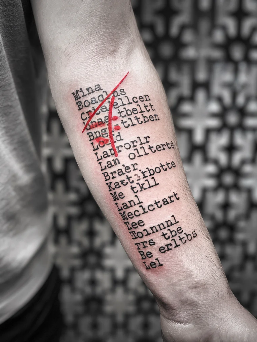 Man's forearm tattoo of banned book list