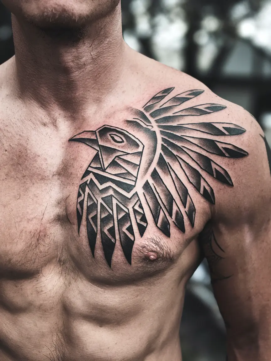 Native American thunderbird neotribal tattoo on chest