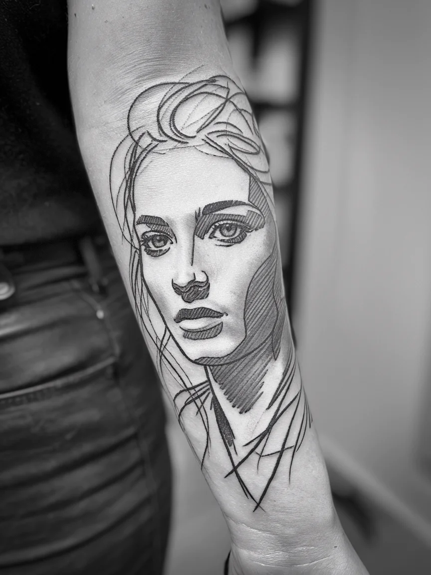 Living sketch forearm tattoo