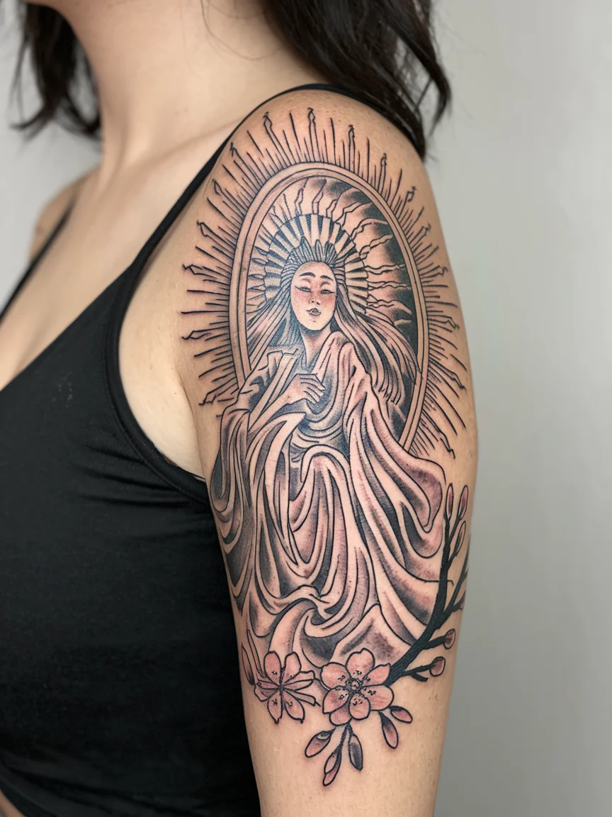 Amaterasu upper arm tattoo