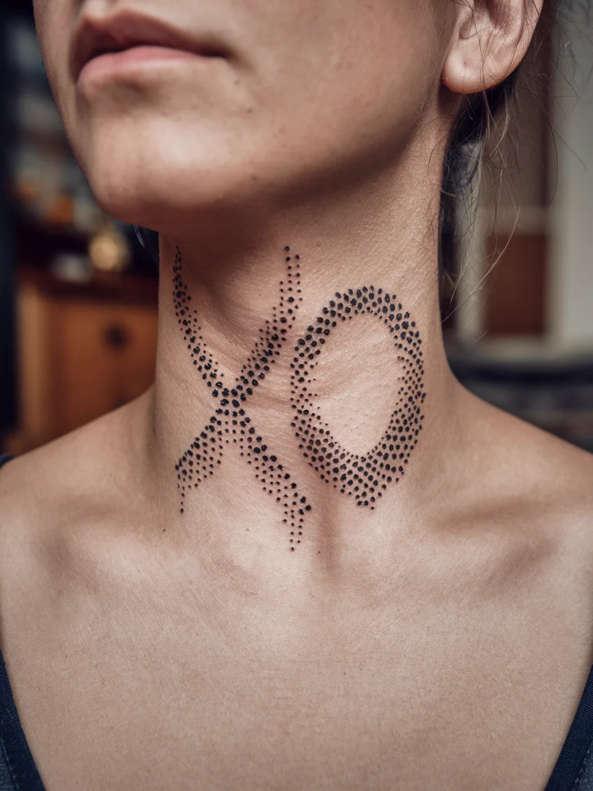 Dotwork XO tattoo on neck