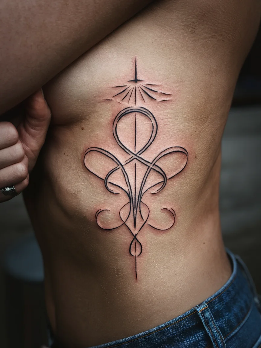 Intricate Sigil of Lucifer tattoo on ribcage