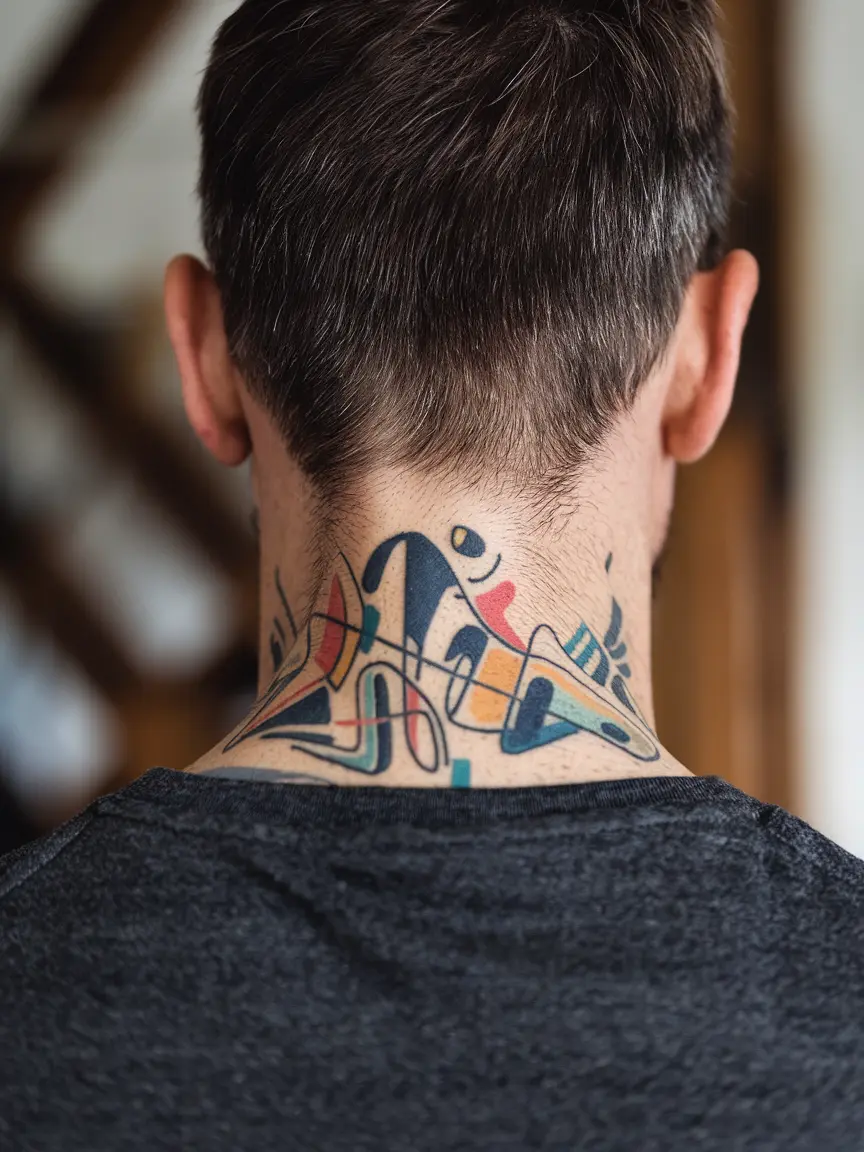 Abstract art neck tattoo