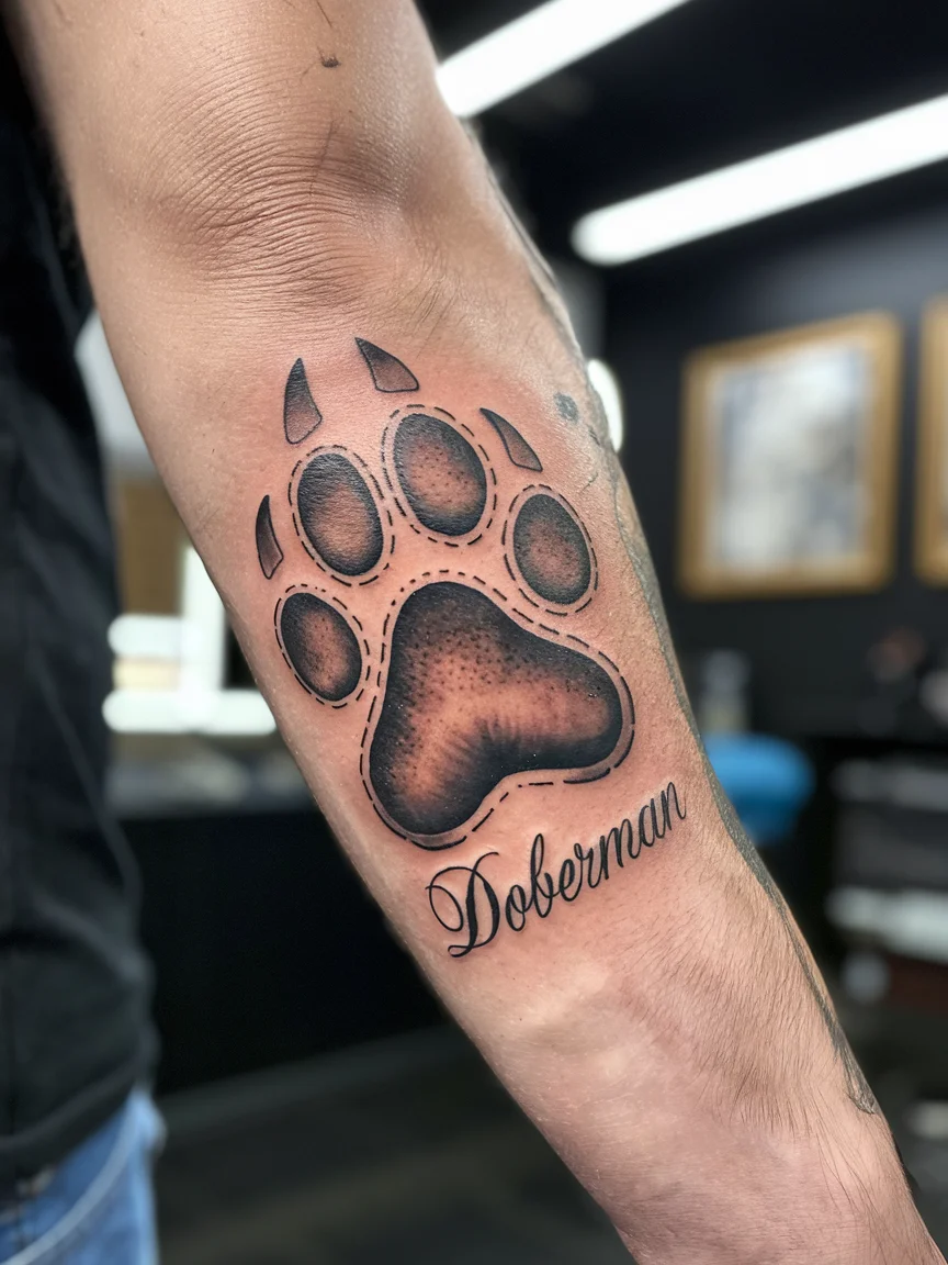 Doberman paw print tattoo on wrist