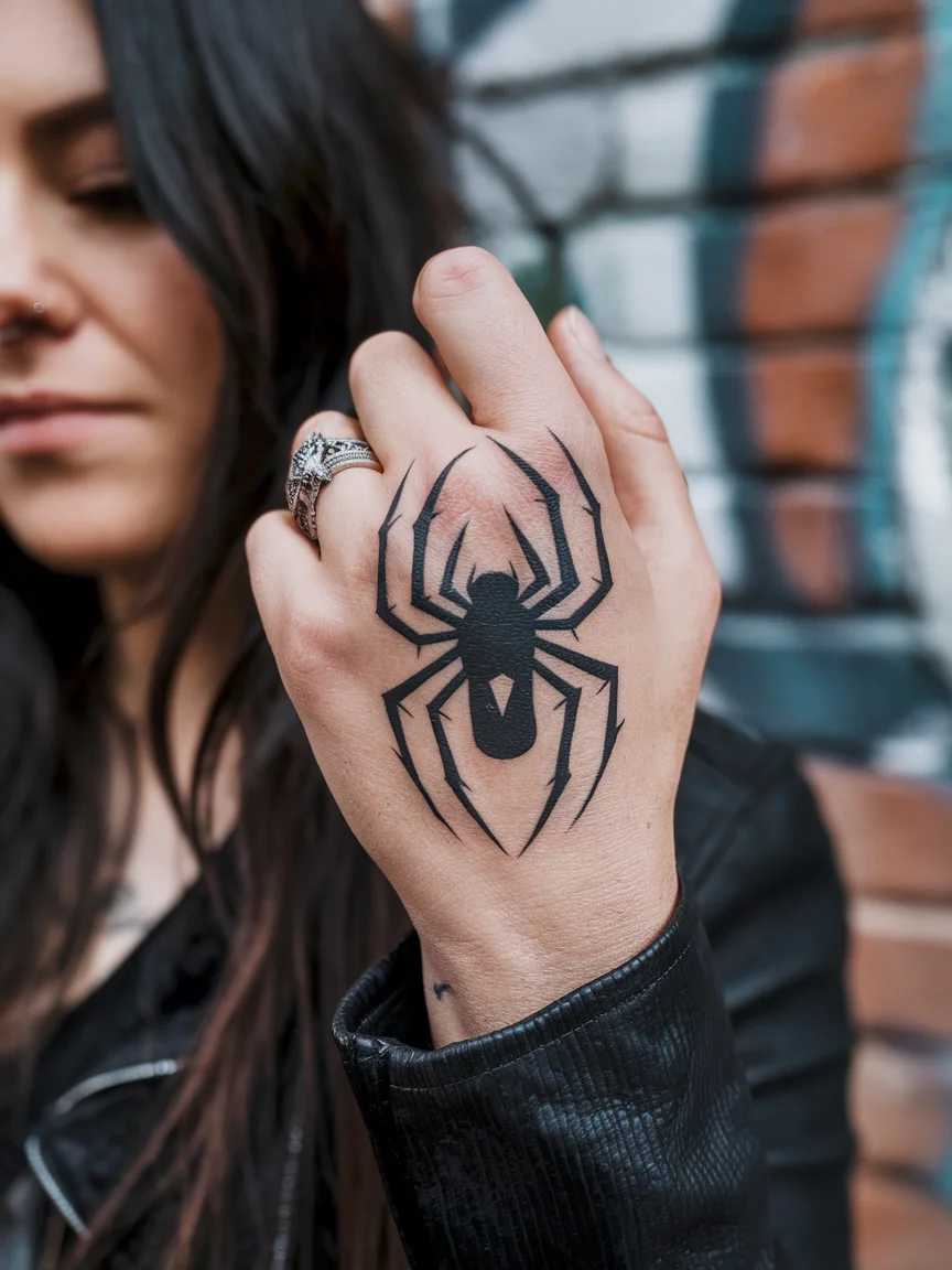 Woman's hand with MCR spider tattoo