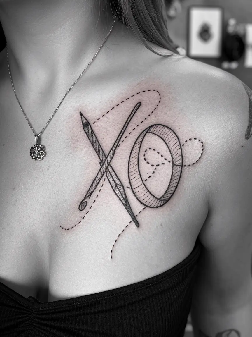 Sketchy XO tattoo on ribcage