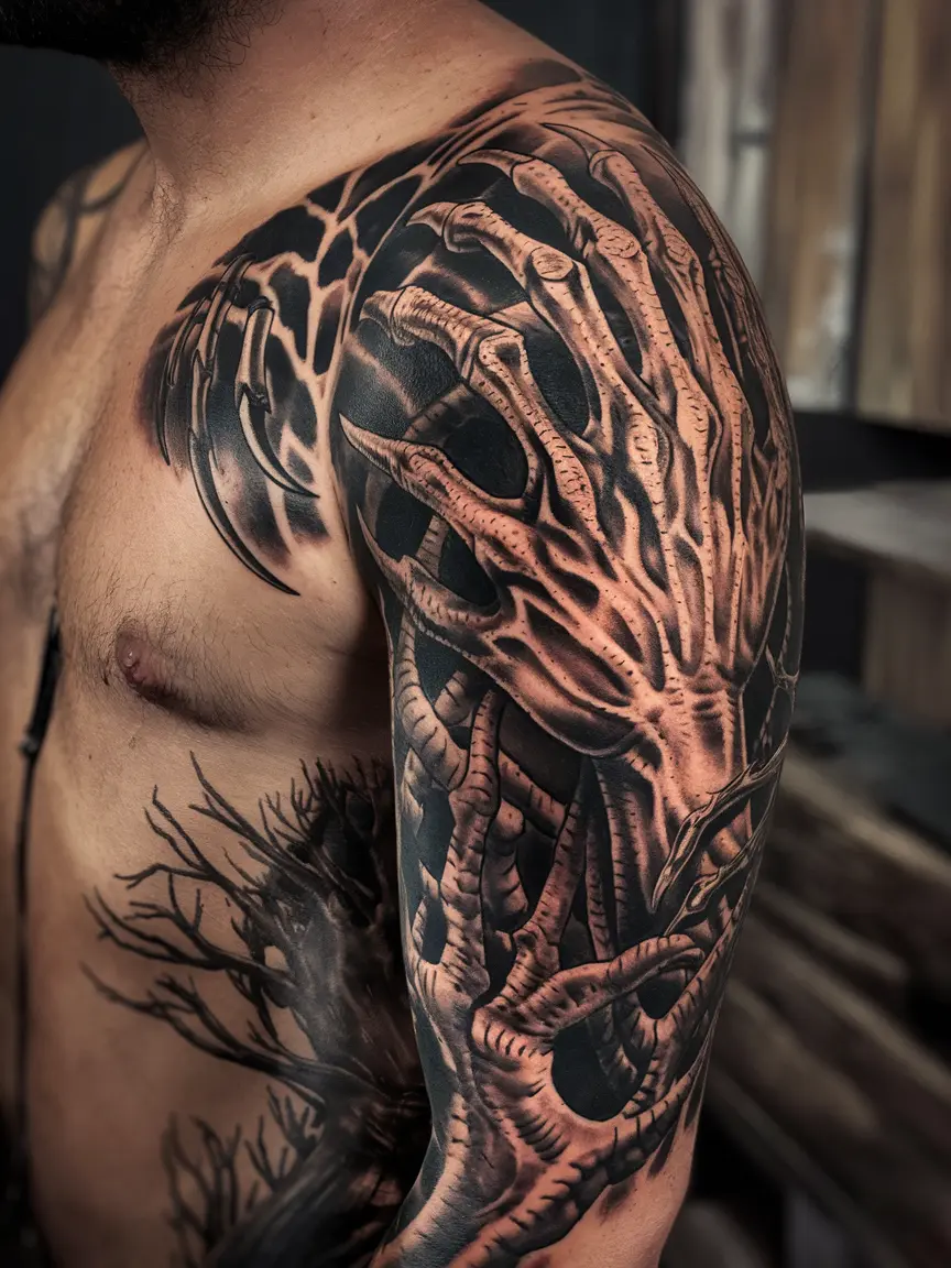 Menacing demonic hands full sleeve tattoo