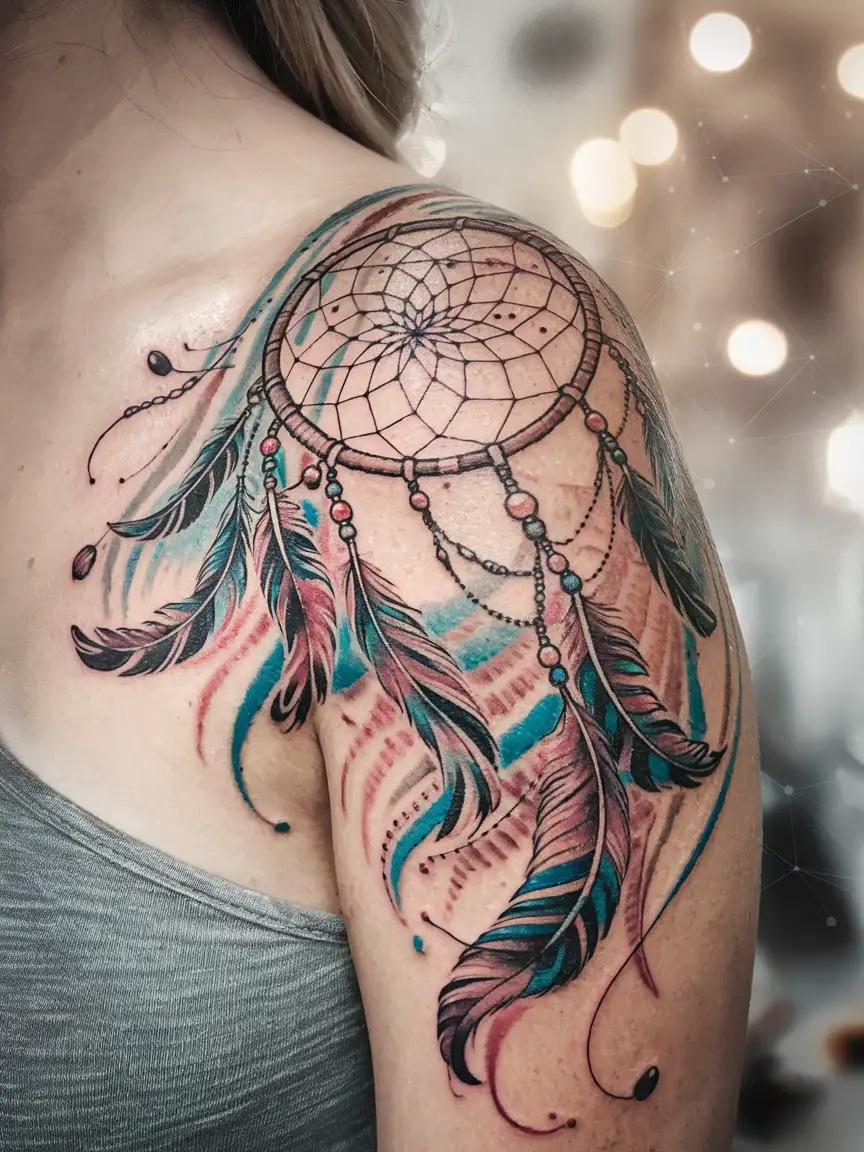Dreamcatcher shoulder tattoo