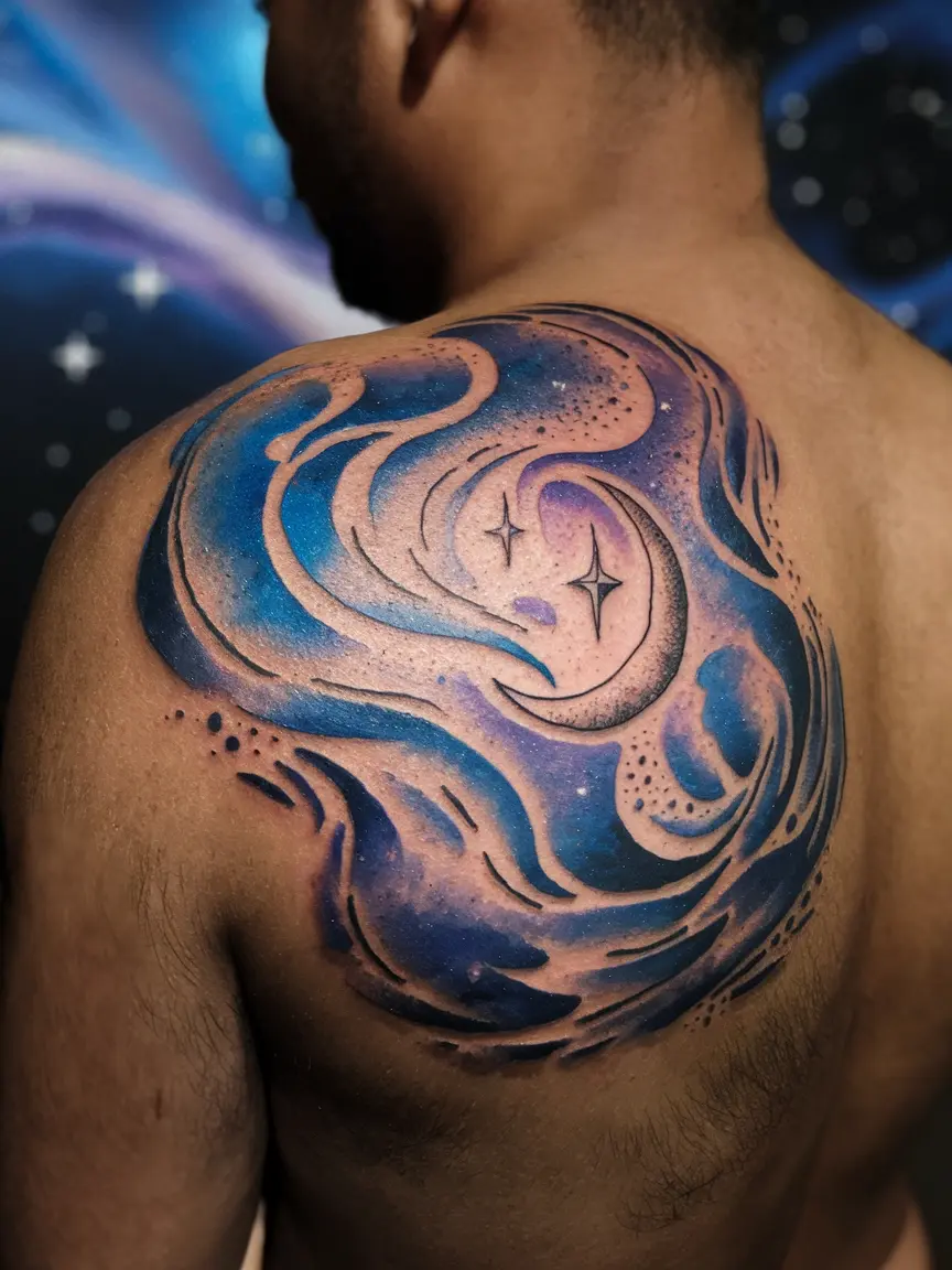 Celestial neck tattoo