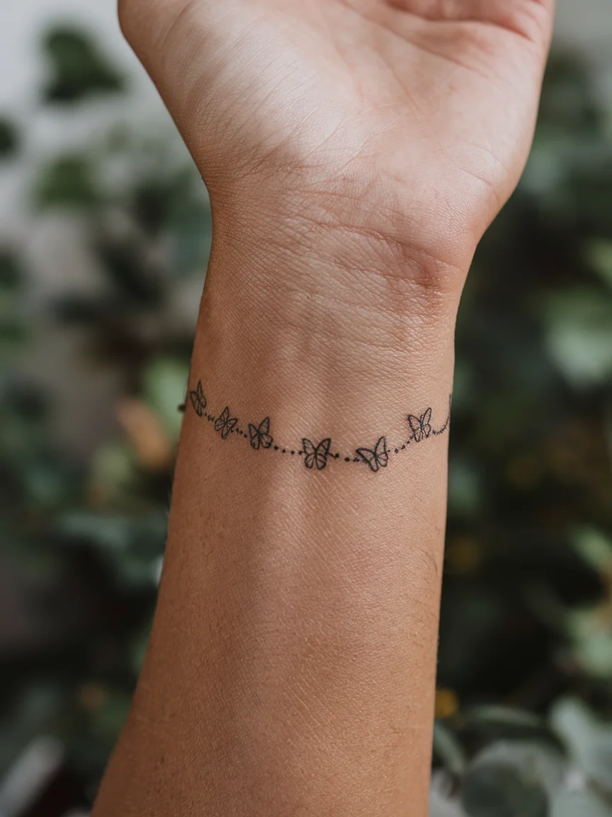 Butterfly chain bracelet tattoo on wrist