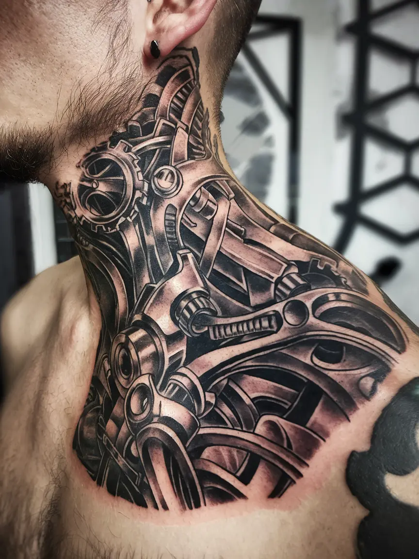 Biomechanical neck tattoo