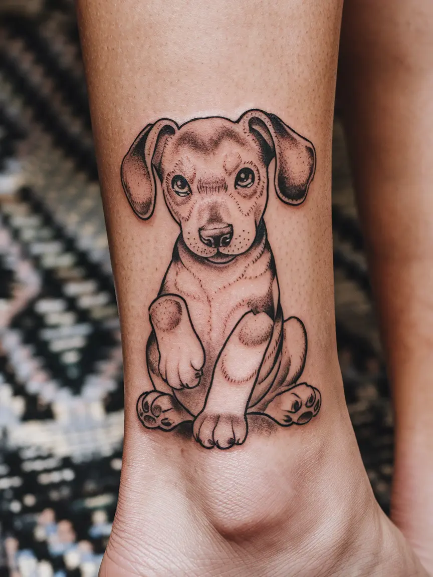 Doberman puppy tattoo on ankle