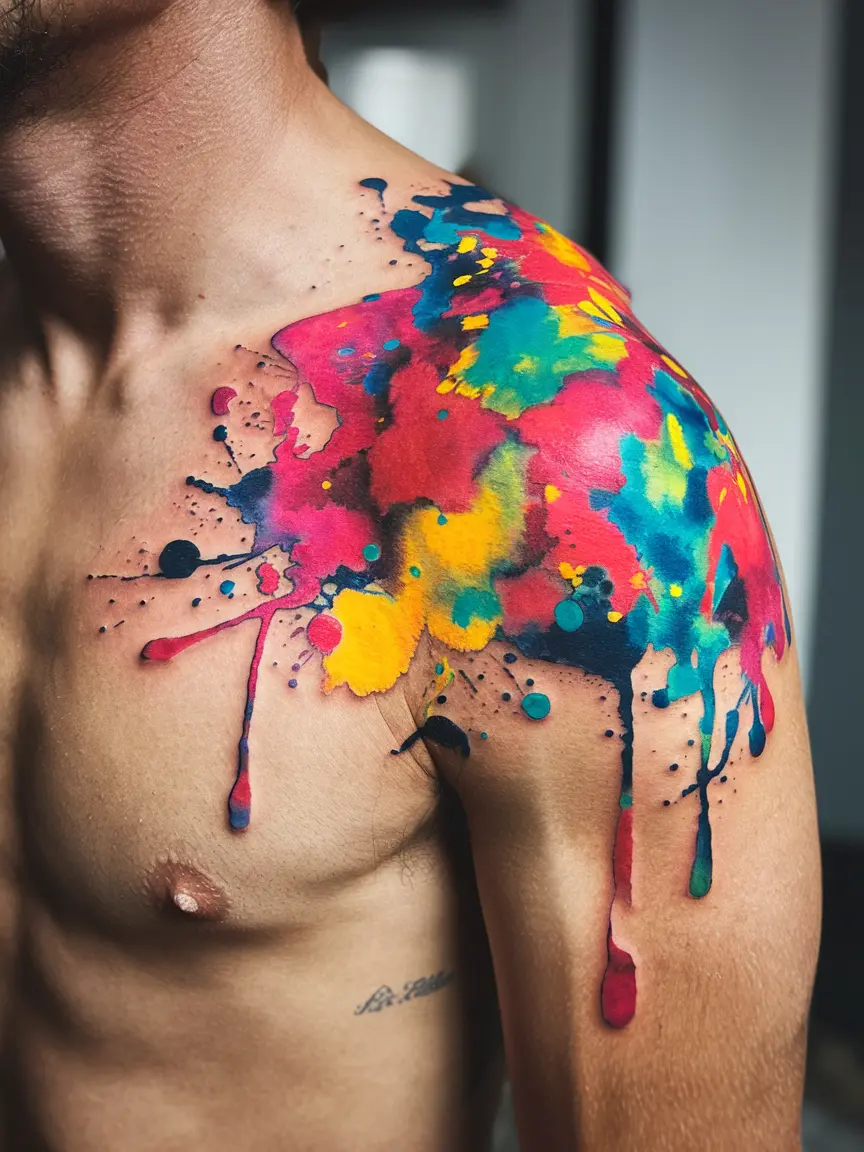 Abstract watercolor splash shoulder tattoo