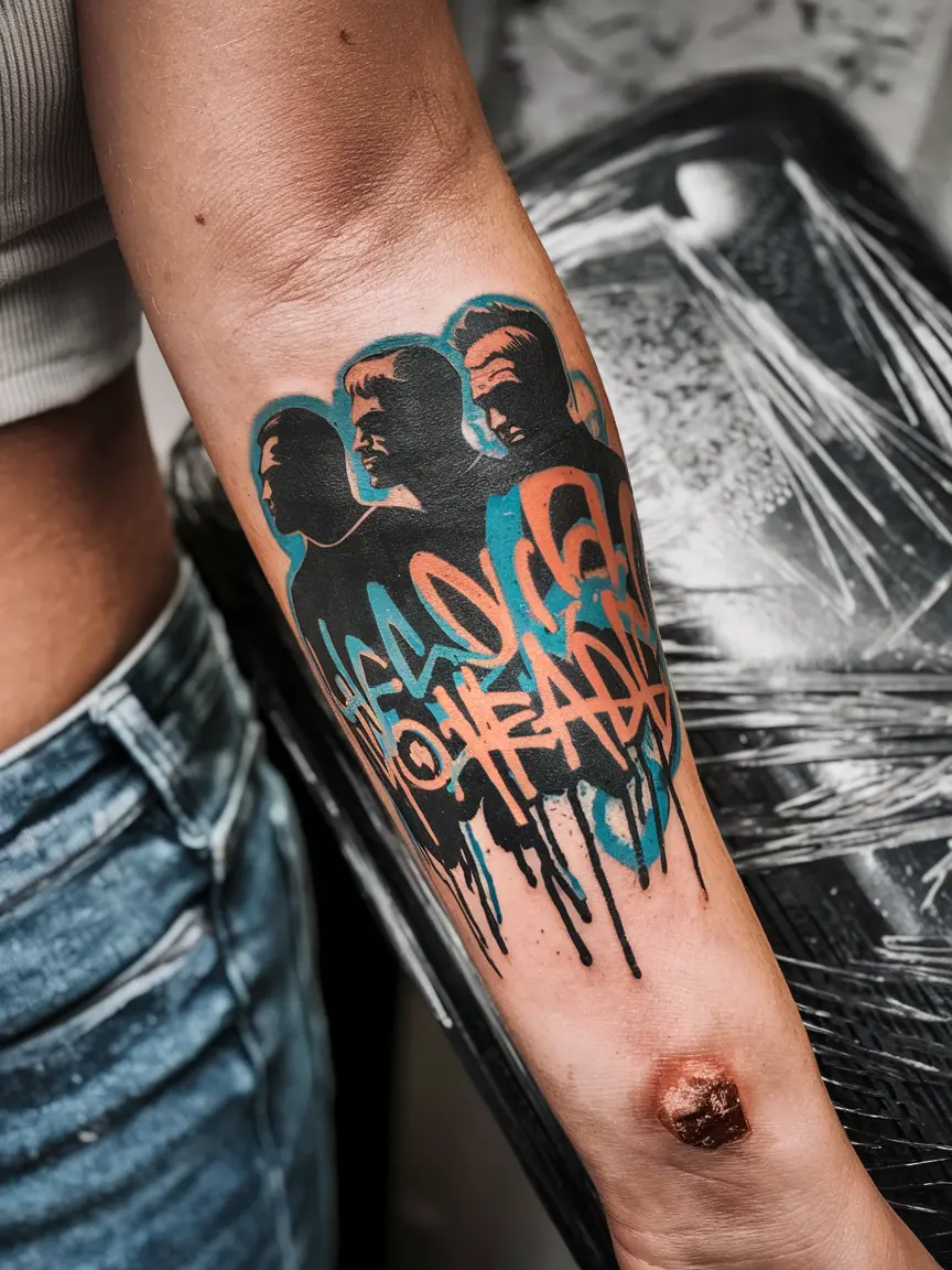 Woman's forearm with Beastie Boys inspired tattoo