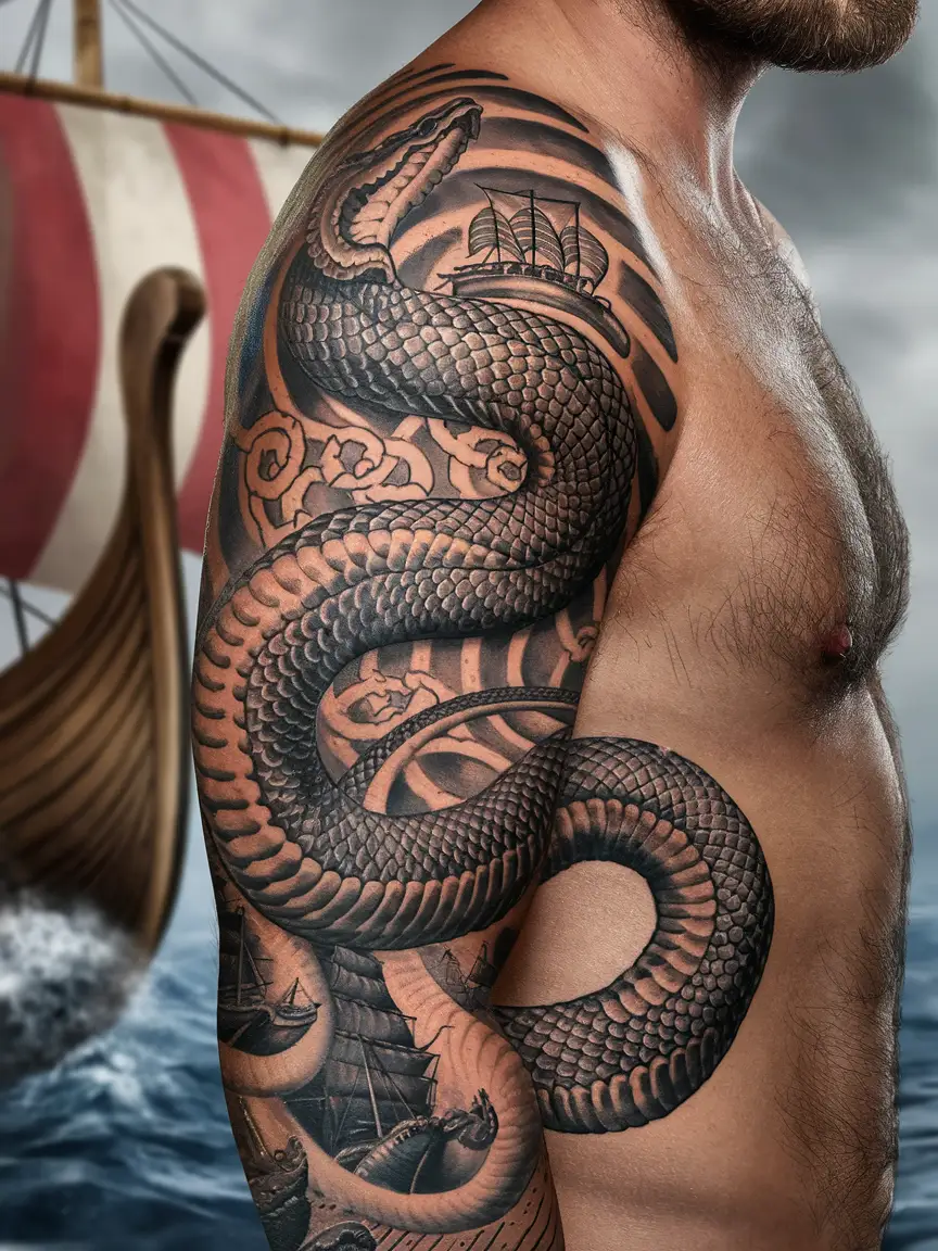Jörmungandr full sleeve tattoo