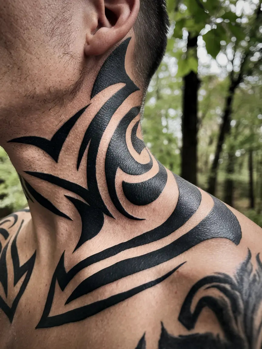 Tribal neck tattoo